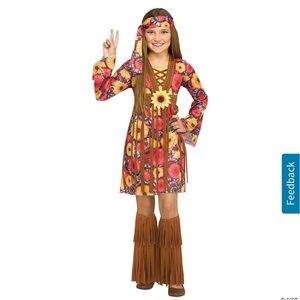 Girls Flower Power Hippie Halloween costume with glasses.
